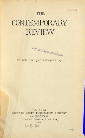 Contemporary review. 61. 1892