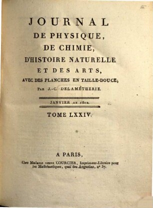 Journal de physique, de chimie et d'histoire naturelle. 74. 1812 = [T. 31]