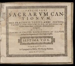 Fasciculus sacrarum cantionum... Septima Vox