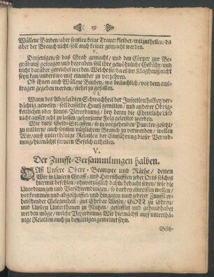 V. Der Zunfft-Versammlungen halben