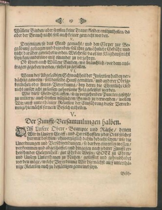 V. Der Zunfft-Versammlungen halben