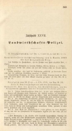 Abschnitt XXVII. Landwirthschafts-Polizei