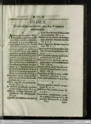 Index Rerum atque verborum, quae hoc Volumine continentur