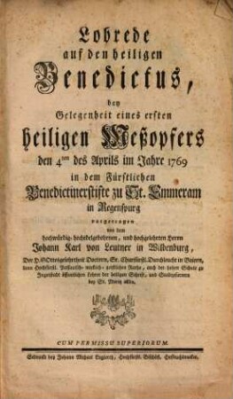 Lobrede auf den heiligen Benedictus