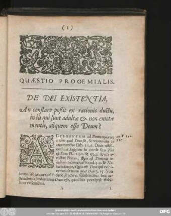 Quaestio Prooemialis. De Dei Existentia.