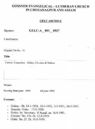 Central Committee Order, Circulars & Notices