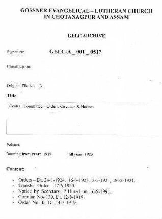 Central Committee Order, Circulars & Notices