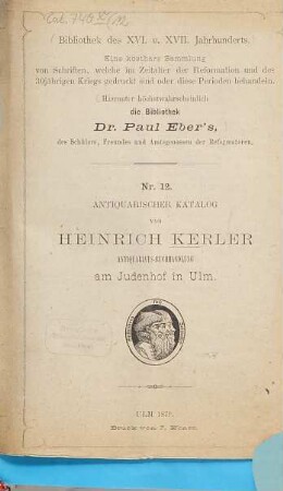 Antiquarischer Katalog von Heinrich Kerler. 12