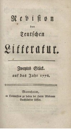 Zweytes Stück auf das Jahr 1776.