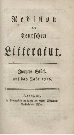 Zweytes Stück auf das Jahr 1776.