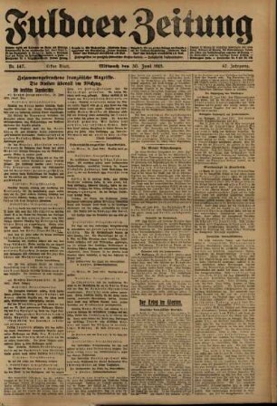 Erste Ausgabe vom Mittwoch, den 30. Juni 1915.