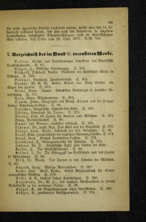 Verzeichniß der im Band XI. recensirten Werke