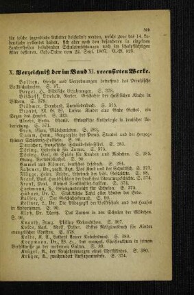 Verzeichniß der im Band XI. recensirten Werke