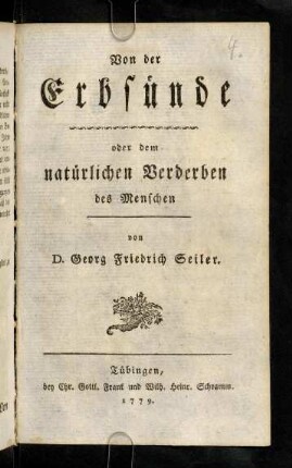 Titelblatt Von der Erbsünd oder dem natürlichen Verderben des Menschen