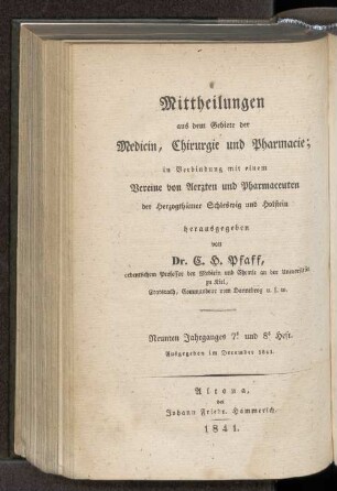 Neunten Jahrganges 7. und 8. Heft. Ausgegeben im December 1841.- Siebenten Jahrganges 7. und 8. Heft. Ausgegeben December 1841.