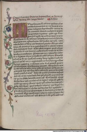 Poggy florentini Oratoris eloquentissimi ac secretary ap[ostol]ici. facetia[rum] liber incipit feliciter