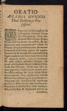 Oratio Aegidii Hunnii ...