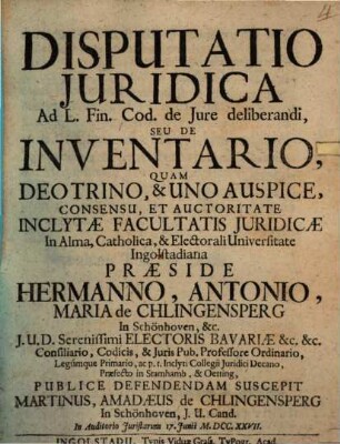 Disp. iur. ad L. fin. Cod. de iure deliberandi, seu de inventario