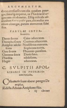 C. Sulpitii Apollinaris In Phormio Periocha.