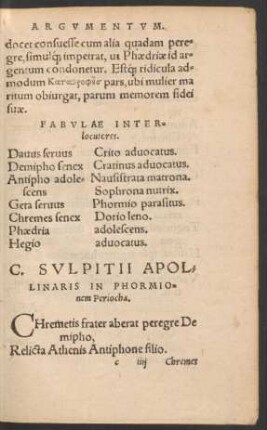 C. Sulpitii Apollinaris In Phormio Periocha.