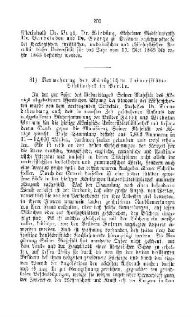 Vermehrung der Königlichen Universitäts-Bibliothek in Berlin : [II. Akademien und Universitäten]