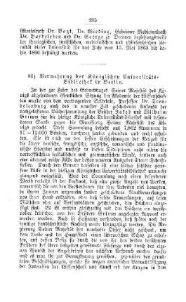 Vermehrung der Königlichen Universitäts-Bibliothek in Berlin : [II. Akademien und Universitäten]