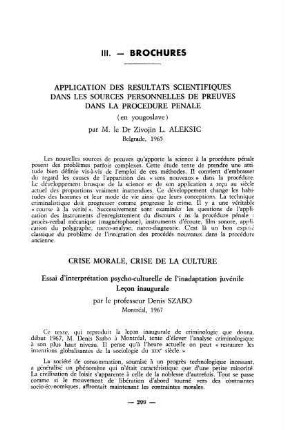 299, Application des résultats scientifiques dans les sources personelles de preuves dans la procédure pénale, par M. L. Aleksic