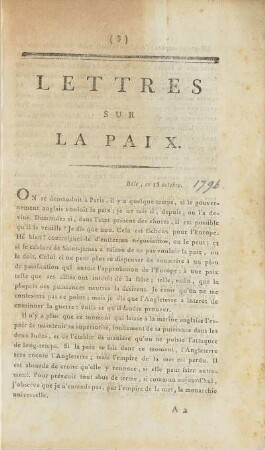 Text: Lettres Sur La Paix