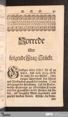 Vorrede über folgende Frag-Stücke.