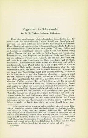 Vogelschutz im Schwarzwald