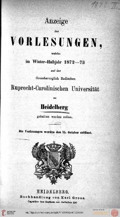 Wintersemester 1873/1873
