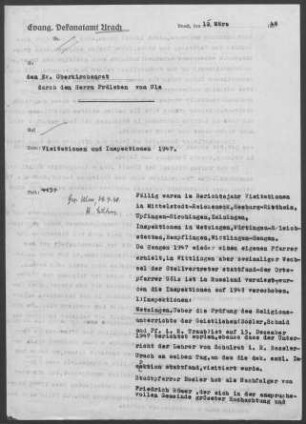 Urach, Kirchenbezirk: Inspektionsberichte und Visitationsberichte 1947