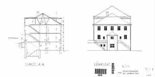 Kornwestheim Pbf: Verwaltungsgebäude Rbf - Schnitt A-B; Südansicht Nebengeb.