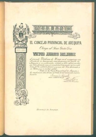 Homenaje de Arequipa - [Facsímile del otorgamiento]