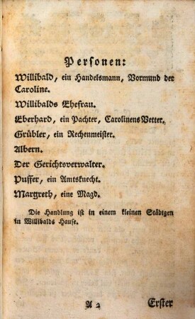 Die Vormundschaft oder der Strich durch die Rechnung : Ein Lustspiel in einem Aufzuge