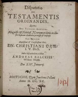 Disputatio De Testamentis Ordinandis