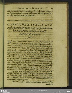 Particula Sexta Discursus specialis. De Statu controversiarum omnium inter Ducem Brunsvicensem & civitatem Brunsvicensem