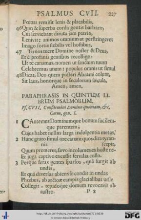Paraphrasis In Quintum Librum Psalmorum.