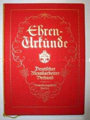 Ehrenurkunde für 25jährige Mitgliedschaft im Deutschen Metallarbeiter-Verband (in Mappe)