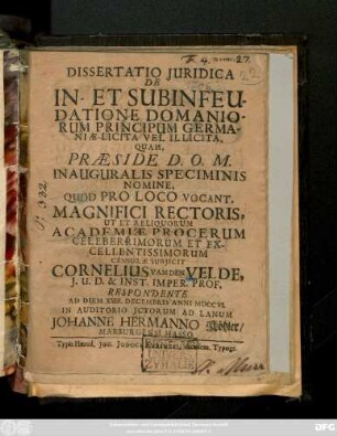 Dissertatio Juridica De In- Et Subinfeudatione Domaniorum Principum Germaniæ Licita Vel Illicita