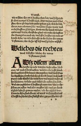 Vr-Vv, Vorred. Weliches die rechten unnd Edlesten buecher des newen Testaments seind.