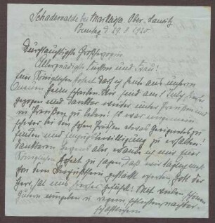 Schreiben von Elisabeth von Esebeck an Großherzogin Luise von Baden; Bericht über einen Umzug