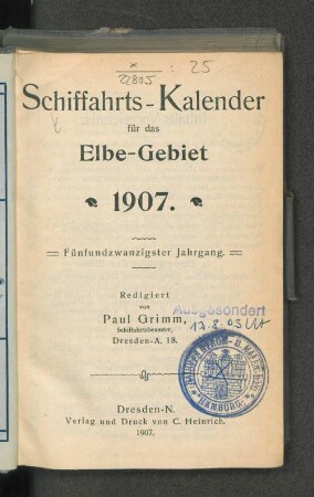 25.1907: Schiffahrts-Kalender für das Elbe-Gebiet