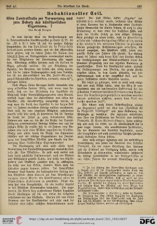 Eine Zentralstelle zur Verwertung und zum Schutz des künstlerischen Eigentums, 1