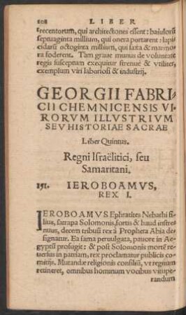 Georgii Fabricii Chemnicensis Virorum Illustrium Seu Historiae Sacrae Liber Quintus. Regni Israelitici, seu Samaritani.