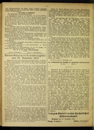 Aus dem Aufruf an die Verbandsmitglieder vom 24. November 1918