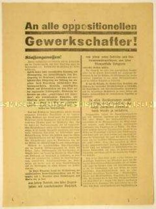 Programmatischer Solidaritätsaufruf der Revolutionären Gewerkschaftsopposition der Wasserkante an die Arbeiter und Einladung zum Reichskongress nach Berlin