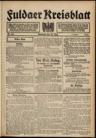 Erste Ausgabe vom Samstag, den 23. Juni 1917.