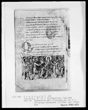 Der Stuttgarter Bibelpsalter — Christus wird von Pilatus dem König Herodes übergeben, Folio 2verso