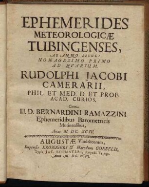 Ephemerides Meteorologicae Tubingenses : Ab Anno Seculi Nonagesimo Primo Ad Quartum